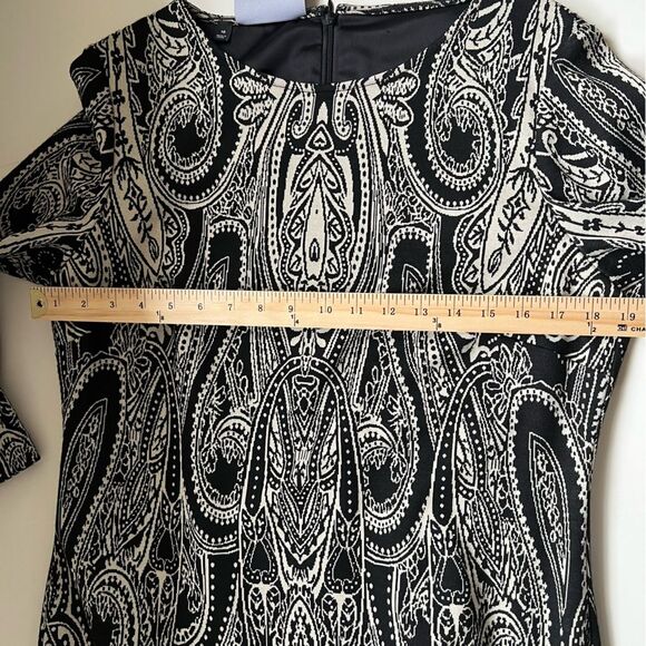 Carlisle Knit Dress Black Cream Paisley Long Sleeve Size 12 Classic Modest Chic - Picture 8 of 9